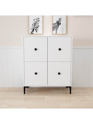 Morepp Kumsal 90 cm , 4kapaklı 4 Raflı Ayakkabılık, Çok Amaçlı Dolap, Banyo Dolabı Beyaz