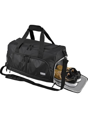 Leaf Shop Spor Çantası, 10 Cepli, Ayakkabı Bölmeli, Su Geçirmez Islak Eşya Keseli, Organizer Tasarımlı Dayanıklı Bay Bayan Seyahat Çantası, Gym, Fitness Çantası - Siyah