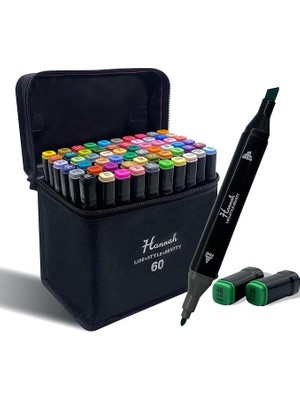 Leaf Shop Adet Rengarenk Kalemden Oluşan Siyah Çantalı Çift Taraflı Marker Seti Standlı