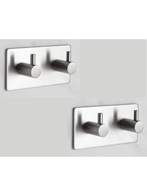 Leaf Shop Paslanmaz Çelik 2 Adet 2 Topuzlu Bornoz Askısı Havlu Askılığı Set - Yapışmalı Bant Montaj