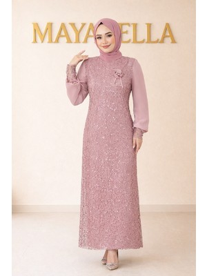 Maya Bella Şifon Pul Payetli Tesettür Abiye