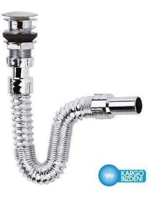 Leaf Shop Krom Basmalı Sifon - Körüklü Sifon - Lavabo Mutfak Sifonu - Bas Stoplu