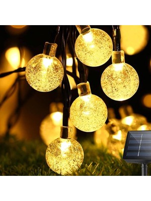 Misda Store Outdoor 50 LED 8 Mod Dış Mekan/iç Mekan Telli Işıklar Kristal Top Su Geçirmez Dekoratif Bahçe, Parti, Noel, Ağaçlar, Veranda, Yılbaşı, Düğün (Sıcak Sarı)