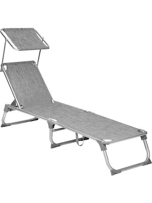 Leaf Shop Ayarlanabilir ve Katlanabilir Gölgelikli Şezlong, 55X193X31 Cm, Gri Kırçıllı, GCB19TG