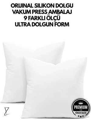 İz Home 2 Adet Premium Ultra Dolgun Kare Kırlent Iç Yastık | Orijinal Silikon Dolgu | Koltuk Köşe Yastık |