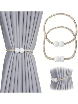 Leaf Shop Manyetik Perde Klipleri Iç Dekorasyon Inci Topları Tokası 2 Adet Perde Toplama Aparatı