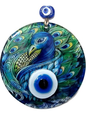 Leaf Shop Kuşu Desenli Füzyon Cam Nazar Boncuklu El Yapımı 12 Santimetre Çapında Duvar Dekoru