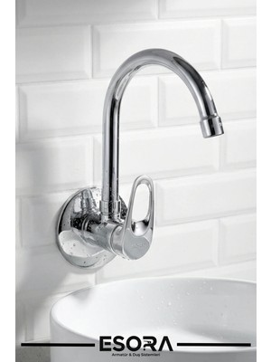 Esora Baston Borulu Duvardan Tek Su Girişli Lavabo Bataryası Musluğu