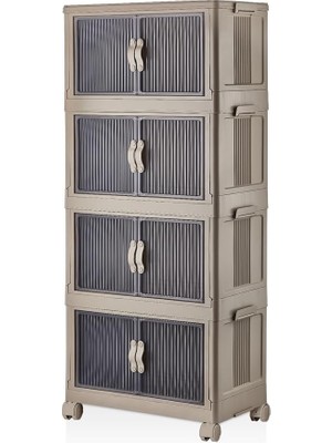 Leaf Shop 4 Kat Portatif Organizer Tekerlekli Çok Amaçlı Katlanabilir Dolap, Kapaklı Düzenleyici Raf Mutfak, Banyo, Çocuk Odası, Garaj ve Ardiye Için Toparlayıcı Ünite, Stop Tekerlekli (Toprak)