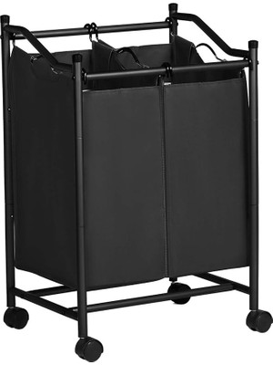 Leaf Shop Çamaşır Ayırıcı, Tekerlekli ve 2 Bölmeli, Çamaşır Sepeti, Çıkarılabilir Çantalı Çamaşır Arabası, Toplam Kapasite 90 L, Siyah, LSF002BK