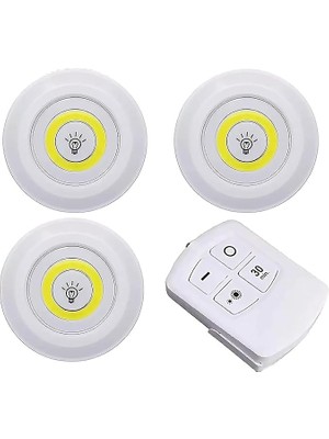 Leaf Shop Kumandalı ve Basmalı Düğmeli 3 Adet Kendinden Yapışkanlı LED Işık Paketi, Kablosuz Kurulum, Iç Mekan Kullanımı Için Ideal, Beyaz Işık (Piller Dahil Değildir)