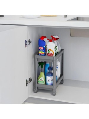 Leaf Shop 2 Katlı Tekerlekli Tezgah Altı Düzenleyici, Mutfak, Banyo, Ardiye ve Depo Için Yer Tasarruflu Depolama Rafı | Kompakt ve Pratik Tasarım (40X36X23CM) (Gri)