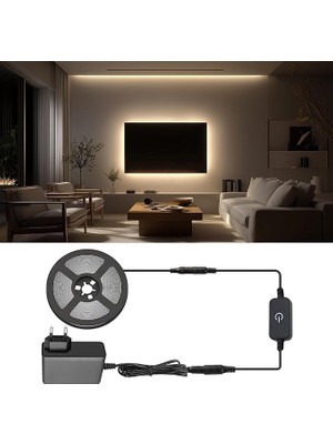 Leaf Shop Metre Günışığı Şerit LED Dokunmatik Anahtar Tak Çalıştır Hazır Set Adaptör Dahil, Açma-Kapama, Parlaklık Ayarı Yapılabilir, Mutfak, Tezgah, Dolap Içi, Ayna, Tv Ünitesi Aydınlatma