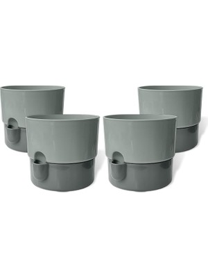 Misda Store 4 Adet Dora Saksı Dekoratif Tabaklı Çiçek Kaktüs Saksısı Parlak Plastik Saksı (Gri, 2 Litre)