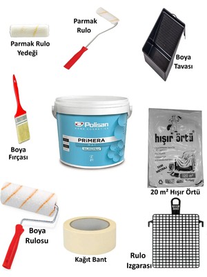 15 Litre Polisan Primera Silikonlu Mat Iç Cephe Duvar Boyası Karteladaki Her Renk 9 Parça Boyacı Seti