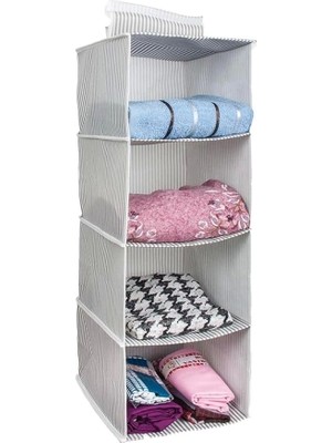 Misda Store Içi Düzenleyici Katlanabilir Çok Amaçlı 4 Bölmeli Çizgili Bez Organizer (Siyah)