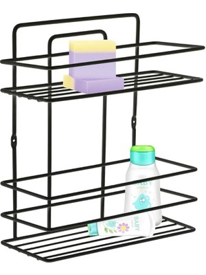 Leaf Shop Banyo Ömür Boyu Paslanmaz Yapışkanlı Siyah 2 Katlı Düz Şampuanlık Tş02, Delmeye Son, Ister Yapıştır Ister Montajla