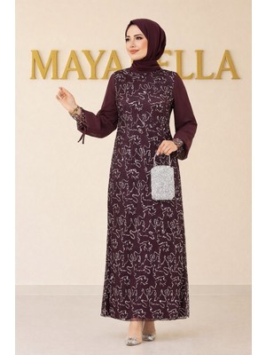 Maya Bella Şifon Pul Payetli Tesettür Abiye