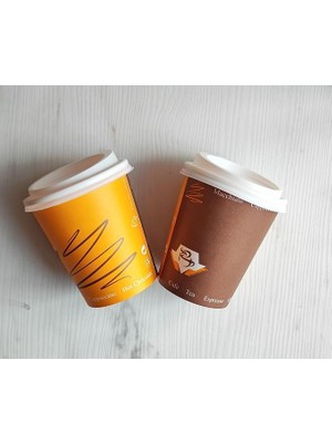 Leaf Shop 8 Oz Kapaklı Karton Bardak 100 Adet Bardak+ 100 Adet Kapak