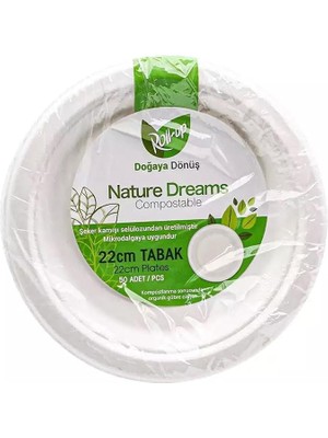 Leaf Shop Nature Ekolojik Karton Kağıt Parti Tek Kullanımlık Tabak - 22 Cm. - 50 Adetlik 1 Paket