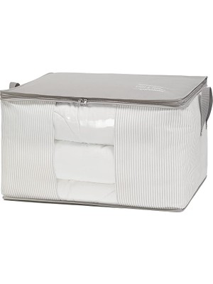 Leaf Shop Home Textile Büyük Boy Pvc Pencereli Gri Çizgili Stuff & Things Hurç 60 x 43 x 35 cm