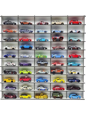 Leaf Shop Hobi Araba Rafı Beyaz 50'li (Hot Wheels Uyumlu, Matchbox Uyumlu)