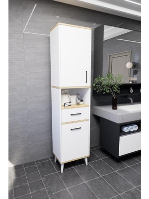 Leaf Shop Lula Çok Amaçlı Dolap Banyo Dolabı Kirli Çamaşır Sepeti Dolabı Beyaz