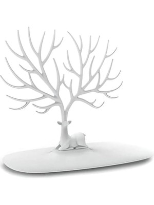 Leaf Shop Geyik Tasarımlı Takı Standı, Yüzük, Küpe, Kolye Askılığı, Şık Mücevher Organizer, Estetik ve Dayanıklı Tasarım (Beyaz)