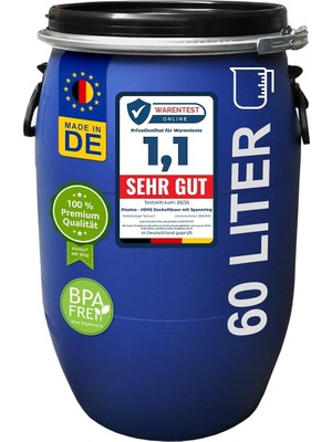 Leaf Shop Varil Polietilen 60 L Kapaklı, Gıda Kalitesi, Mavi (22095)