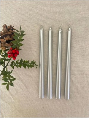 Leaf Shop Ofisi 4lü Sedefli Gri Renkli Şamdan Mumu