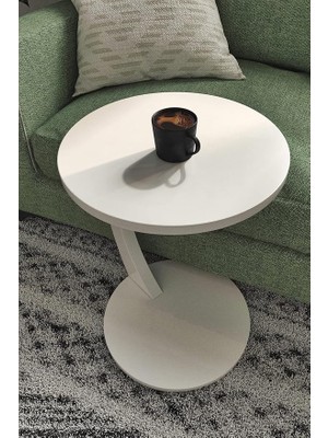 Leaf Shop Tekerlekli C Sehpa Koltuk Sehpası Yan Sehpa Zigon Sehpa Servis Sehpası - Beyaz