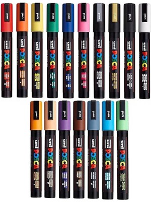 Misda Store Posca Pc-5 M - 17 Set - Su Bazlı Pigment Mürekkep Işaretleyici, Uç 2,5 mm