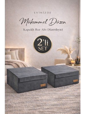 Flow Home Baz Altı Hurç 2'li Set Kapaklı Yatak Altı Düzenleyici Battaniye Kıyafet Yorgan Saklama Kutusu