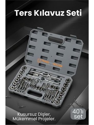 İlk El Grup 40 Parça Profesyonel Metrik Ters Kılavuz ve Pafta Seti   - Hassas Diş Açma ve Onarım Takımı