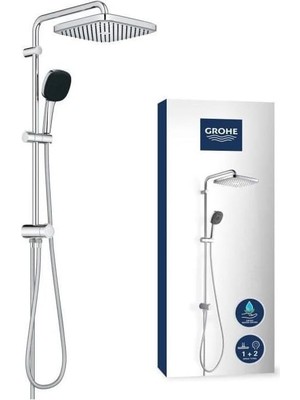 Misda Store Vitalio Comfort 250 Yön Değiştiricili Duş Sistemi, Duvar Dışı Bağlantılı, 2 Akışlı Kare Tepe Duşu, 2 Akışlı El Duşu, 1500MM ve 1250MM Duş Hortumu, Su Tasarruflu, Duş Başlığı, Krom, 26698001