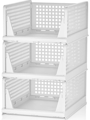 Misda Store 3 Adet Kayar Raf Elbise Dolap Içi Organizeri, Mutfak, Banyo, Çocuk Odası, Garaj ve Ardiye Için Üst Üste Dizilebilir Ünite, Kayar Raf Dolap Içi Kıyafet, Ev Aksesuarı Düzenleyici (Beyaz)