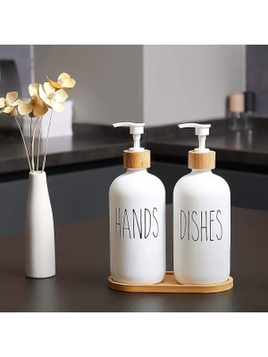 Misda Store 2'li Lüx Cam Sıvı Sabunluk, Mutfak ve Banyo Için Modern Cam Sıvı Sabunluk, Doldurulabilir ve Pompalı Trend Desenli (Beyaz)