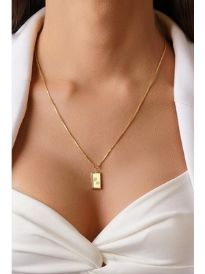 Fiyonk Kuyumculuk 14 Ayar Altın Mini Külçeli Desenli Küp Zincir Kolye 1,05 mm