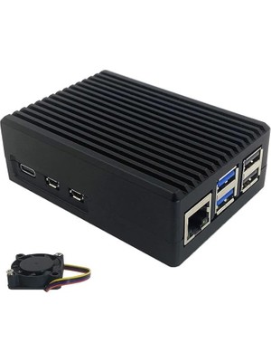 Misda Store Pi 5 Için Dört Hatlı Fanlı Metal Alüminyum Kasa
