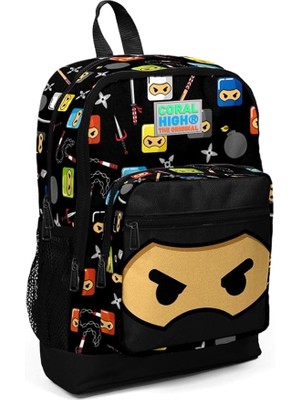 Misda Store High Kids Siyah Ninja Desenli Dört Bölmeli Okul Sırt Çantası 23473