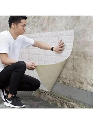 Misda Store Home 70X77 cm Beyaz 0,54M² 3D Dekoratif Kendinden Yapışkanlı Esnek Duvar Kağıdı Kaplama Paneli Köpük