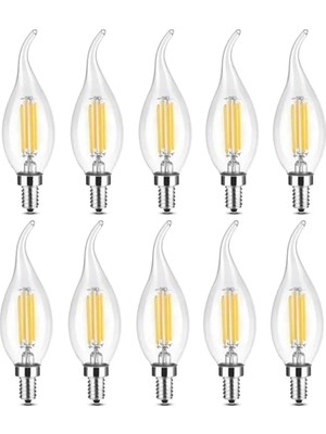 Misda Store 10 Adet Kıvrık Buji Ampul 4W Şeffaf Filament Rustik LED Ampul – E14 Duy, 3200K Günışığı Işık - Cata - Avize Ampulü