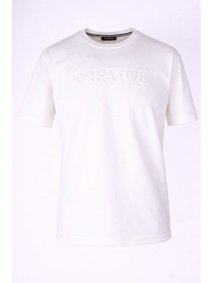 Trender 26YSS9000029 Beyaz Erkek T-Shirt Modal 0 Yaka Gofre Baskılı