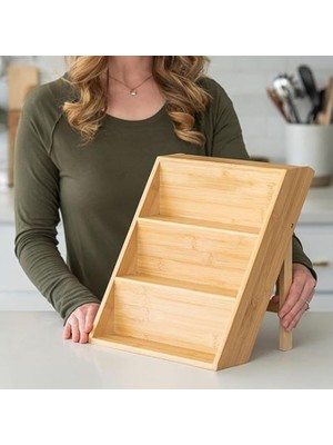 Misda Store Bambu 3 Katlı Katlanabilir Baharat Standı | Çekmece Içi Kullanıma Uygun Baharatlar Için Organizer (Kavonozlar ve Aksesuarlar Dahil Değildir)