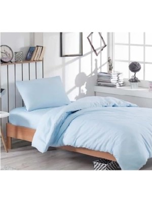 Misda Store Mer-Tim Pamuklu Ranforce Tek Kişilik Lastiksiz 160X240 Çarşaf Takımı - Açık Mavi