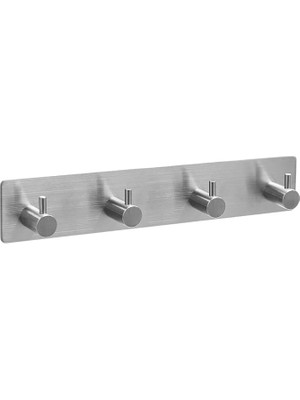Misda Store Paslanmaz Çelik 4 Topuzlu Bornoz Askısı Havluluk - Banyo Askısı - Inox - Kendinden Yapışmalı