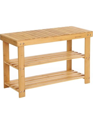 Misda Store Ayakkabı Rafı, Ayakkabı Dolabı, Oturma Banklı, Bambu, 3 Raf Zeminli, 70 x 28 x 45 Cm, Koridor, Banyo, Oturma Odası ve Antre Için Ideal LBS04N