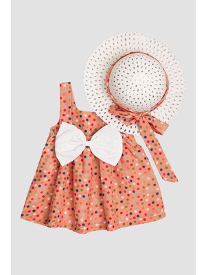 Chicsy Baby Şapkalı Puantiye Desenli Fiyonklu Kız Bebek Elbisesi