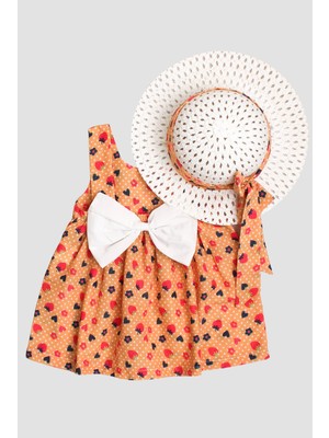 Chicsy Baby Desenli Fiyonklu Şapkalı Kız Bebek Elbisesi
