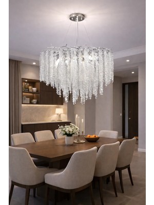 LED Yeni Model 60 cm Ağaç Kristal Lüx Salon Avize Krom Renk Ithal Kasa